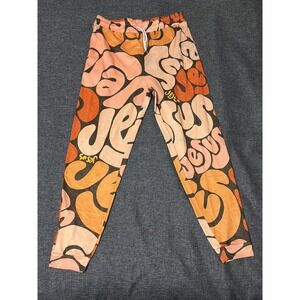 Unbranded Mens 2XL Jogger Pants Jesus All Over Print Orange Retro Graphic